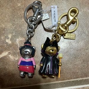 2 coach keychains bear Mulan and Maleficent keychains